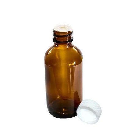 2 oz. Amber Boston Round with Reducer and White Cap (20/400) (V5) (V6)