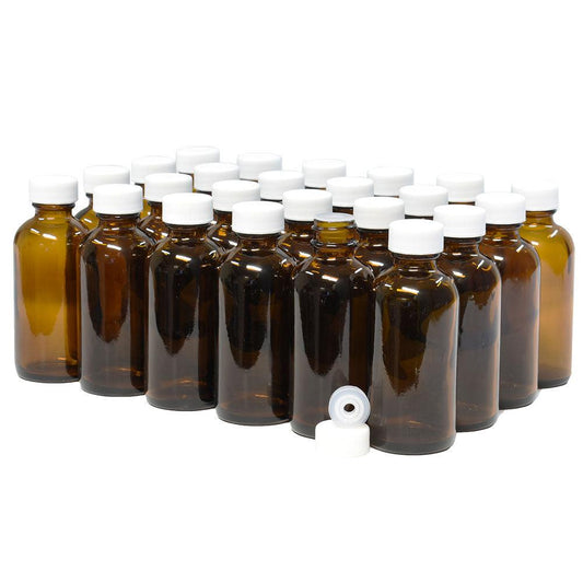 2 oz. Amber Boston Round with Reducer and White Cap (20/400) (V5) (V6)