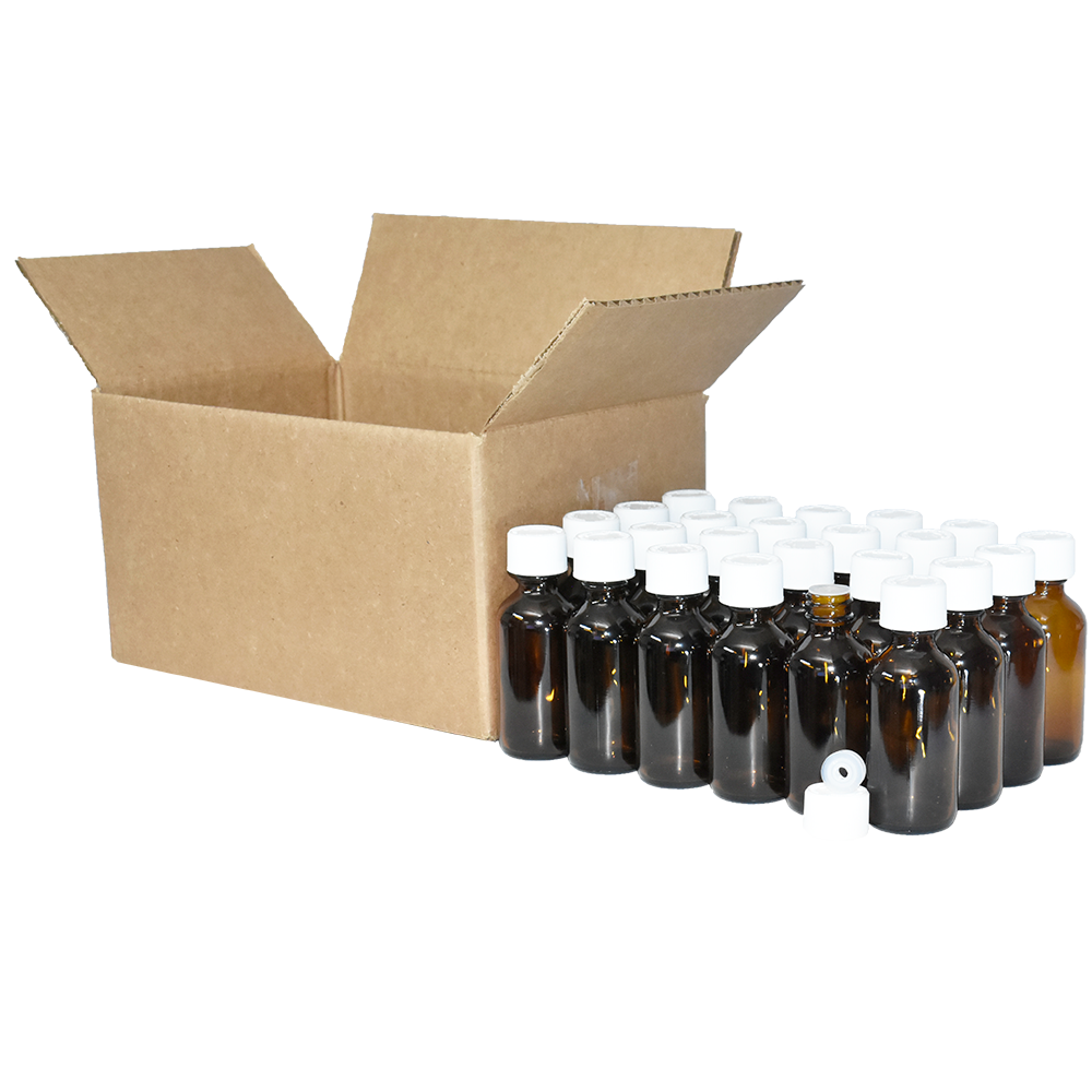 2 oz. Amber Boston Round with Reducer and White Child-Resistant Cap (20/400) (V23) (V1)