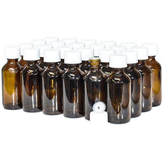 2 oz. Amber Boston Round with Reducer and White Child-Resistant Cap (20/400) (V23) (V1)
