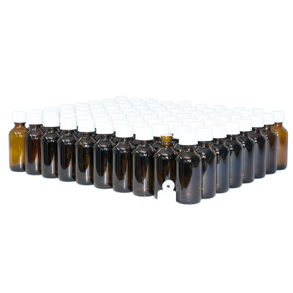 2 oz. Amber Boston Round with Reducer and White Child-Resistant Cap (20/400) (V8) (V1)