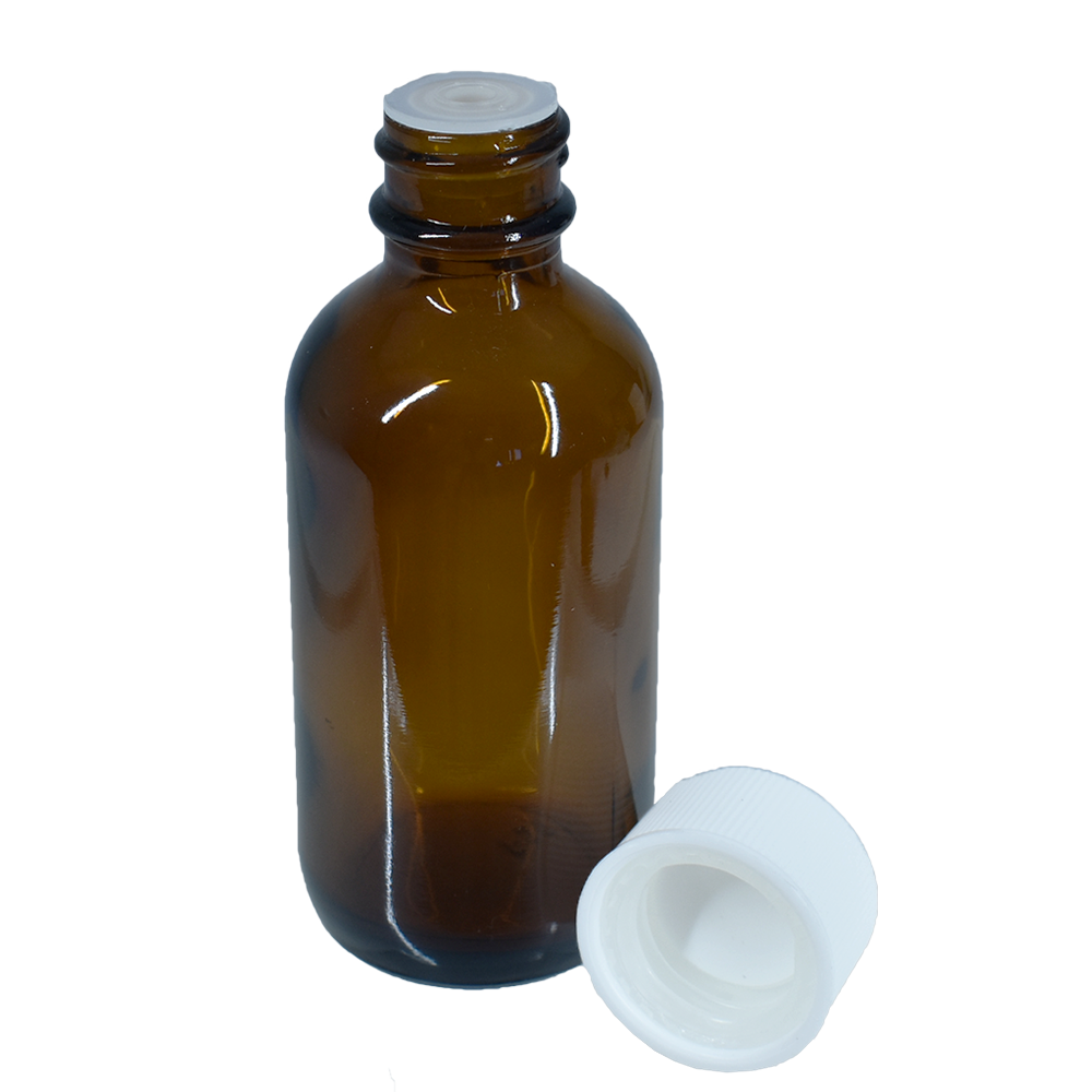2 oz. Amber Boston Round with Reducer and White Child-Resistant Cap (20/400) (V8) (V1)