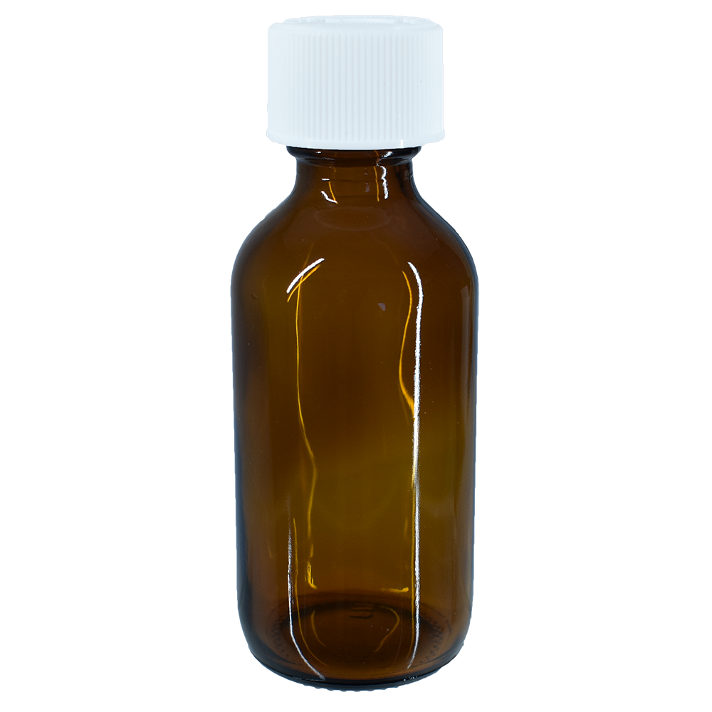 2 oz. Amber Boston Round with Reducer and White Child-Resistant Cap (20/400) (V8) (V1)