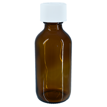 2 oz. Amber Boston Round with Reducer and White Child-Resistant Cap (20/400) (V8) (V1)