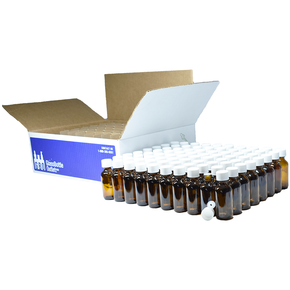 2 oz. Amber Boston Round with Reducer and White Child-Resistant Cap (20/400) (V8) (V1)