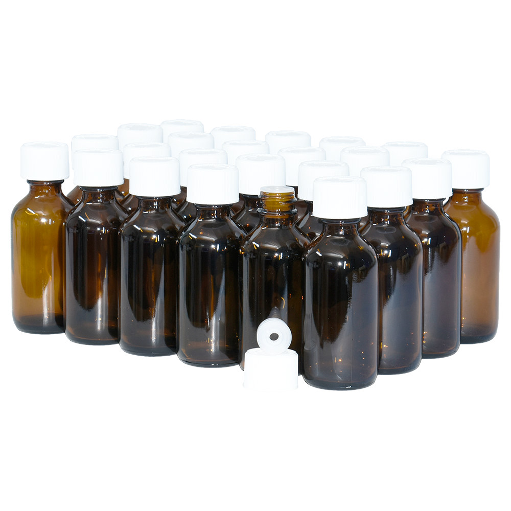 2 oz. Amber Boston Round with Reducer and White Child-Resistant Cap (20/400) (V8) (V1)