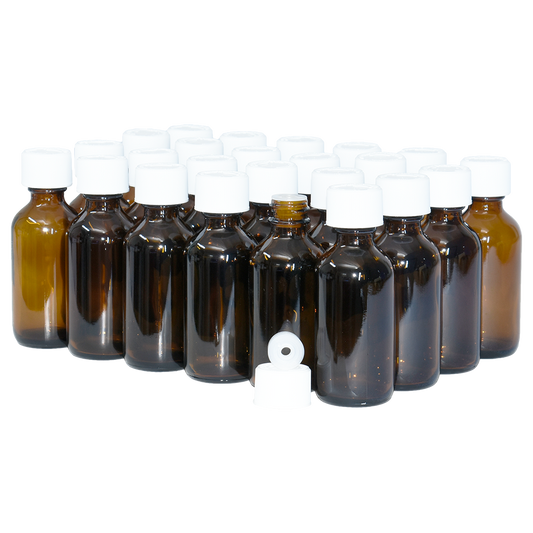 2 oz. Amber Boston Round with Reducer and White Child-Resistant Cap (20/400) (V8) (V1)
