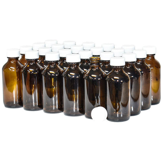 2 oz. Amber Boston Round with White Cap (20/400) (V23) (V1)
