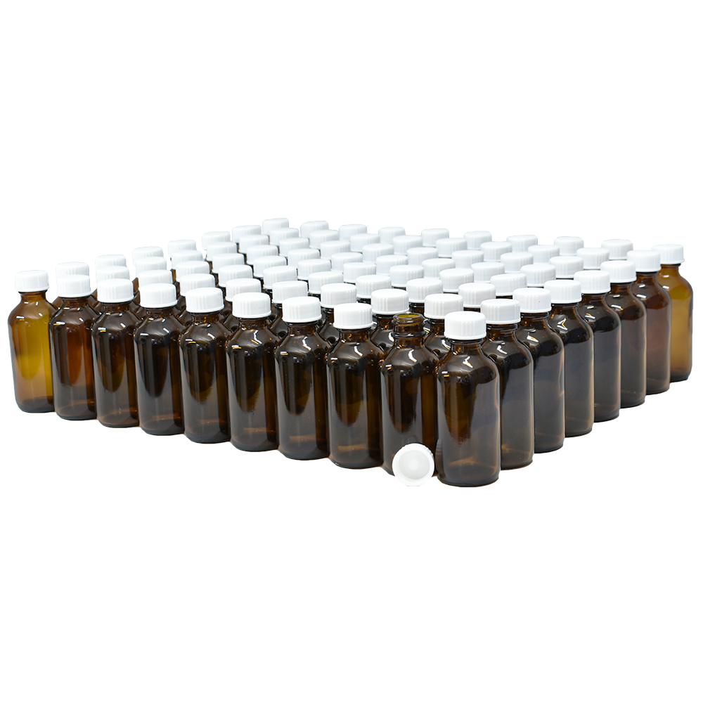2 oz. Amber Boston Round with White Cone Cap (20/400) (V23) (V20)