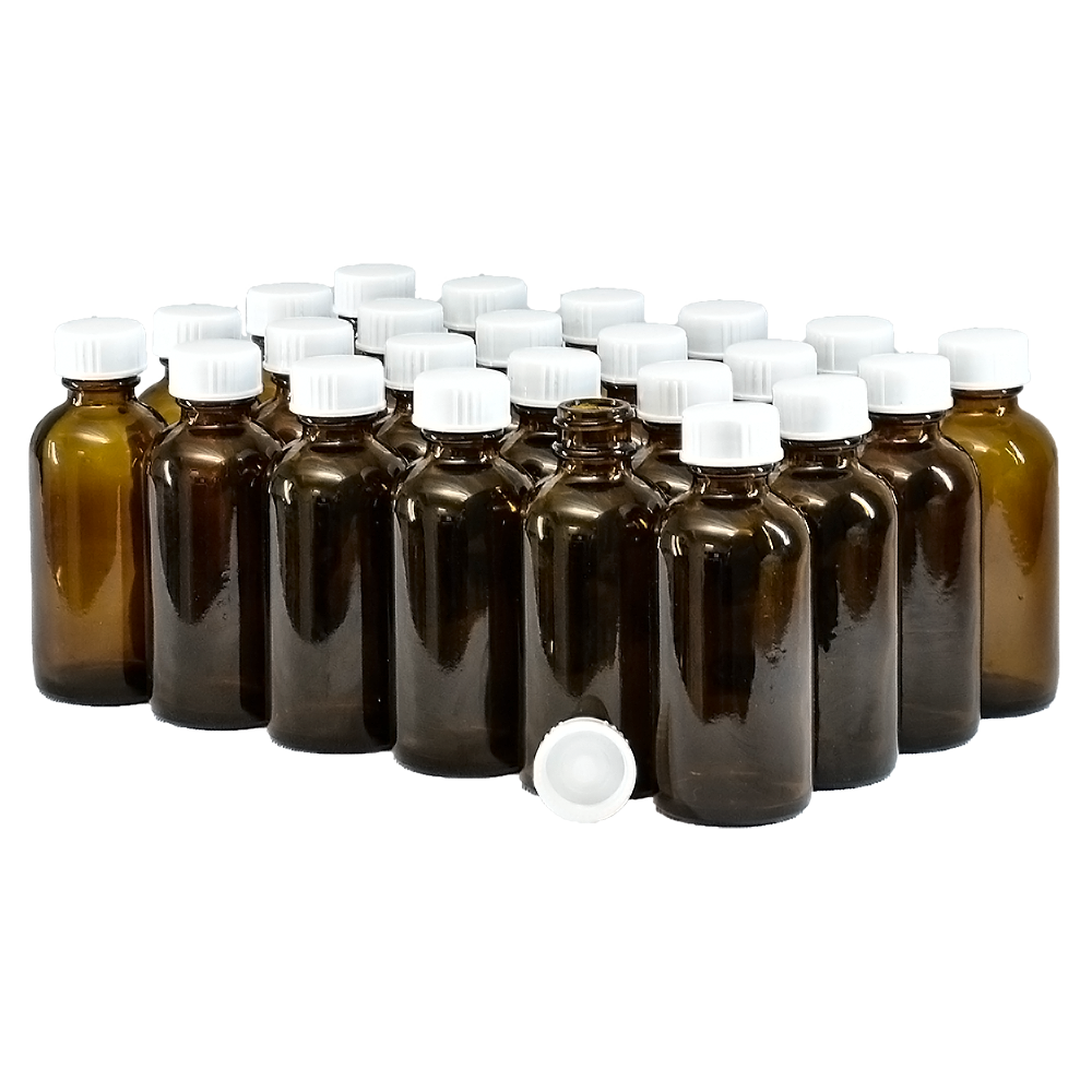 2 oz. Amber Boston Round with White Cone Cap (20/400) (V5) (V20)