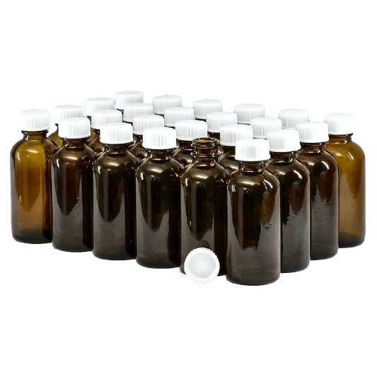 2 oz. Amber Boston Round with White Cone Cap (20/400) (V5) (V20)