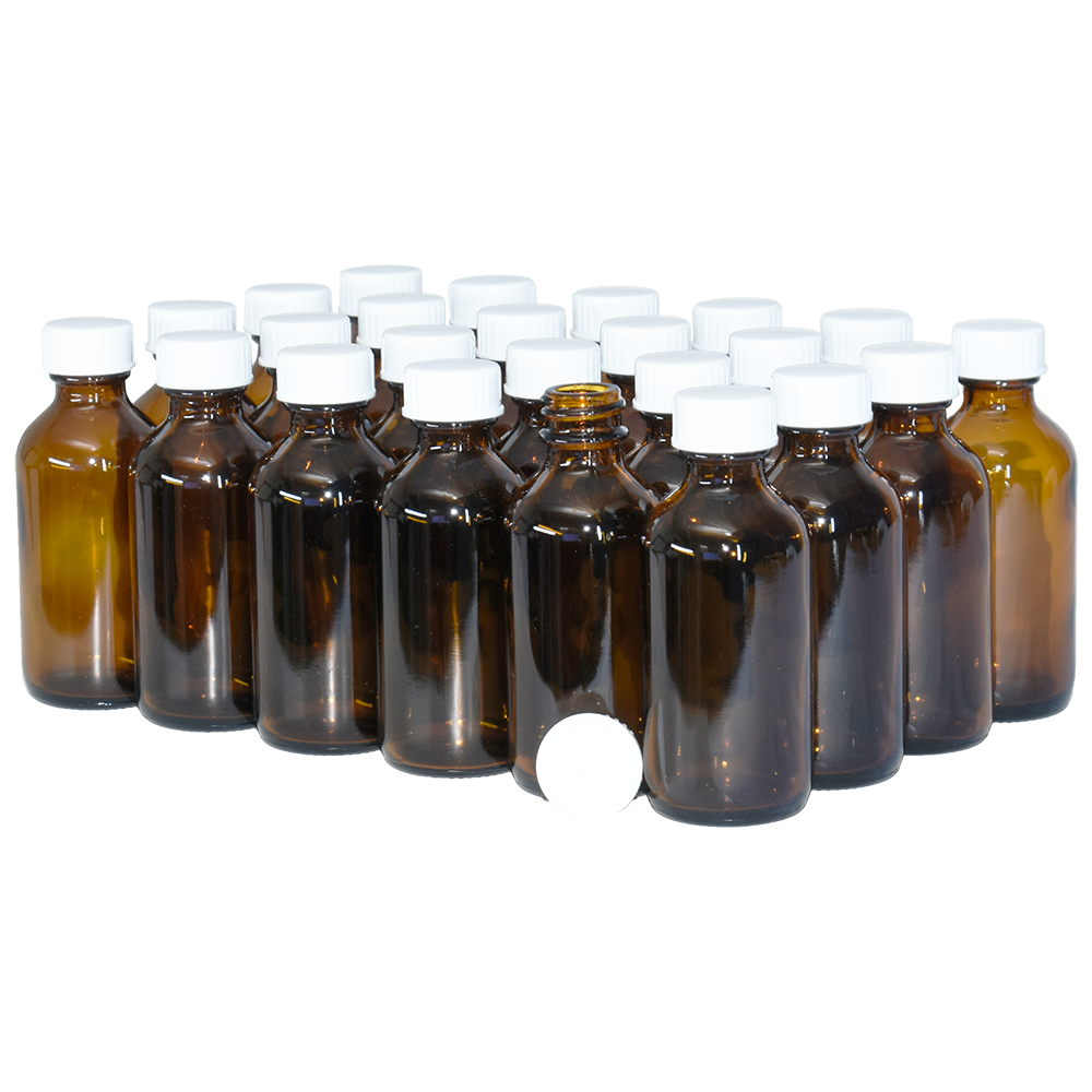 2 oz. Amber Boston Round with White Cone Cap (20/400) (V8) (V20)