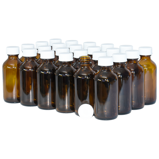 2 oz. Amber Boston Round with White Cone Cap (20/400) (V8) (V20)