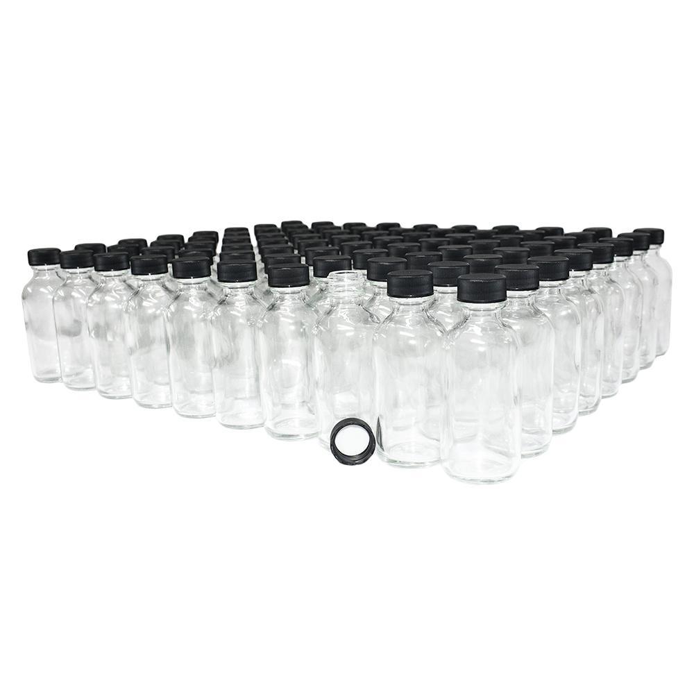 2 oz. Clear Boston Round with Black Cap (20/400) (V20) (V6)