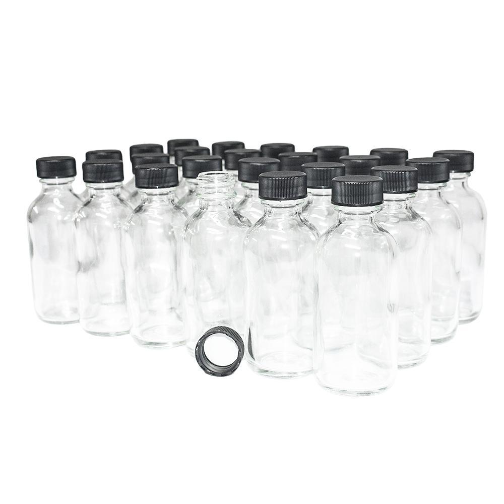 2 oz. Clear Boston Round with Black Cap (20/400) (V20) (V6)