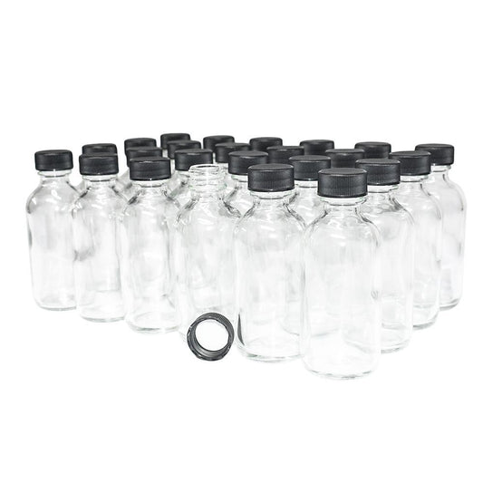 2 oz. Clear Boston Round with Black Cap (20/400) (V20) (V6)