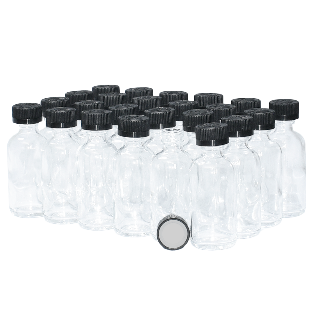 2 oz. Clear Boston Round with Black Child-Resistant Cap (20/400) (V20) (V6)