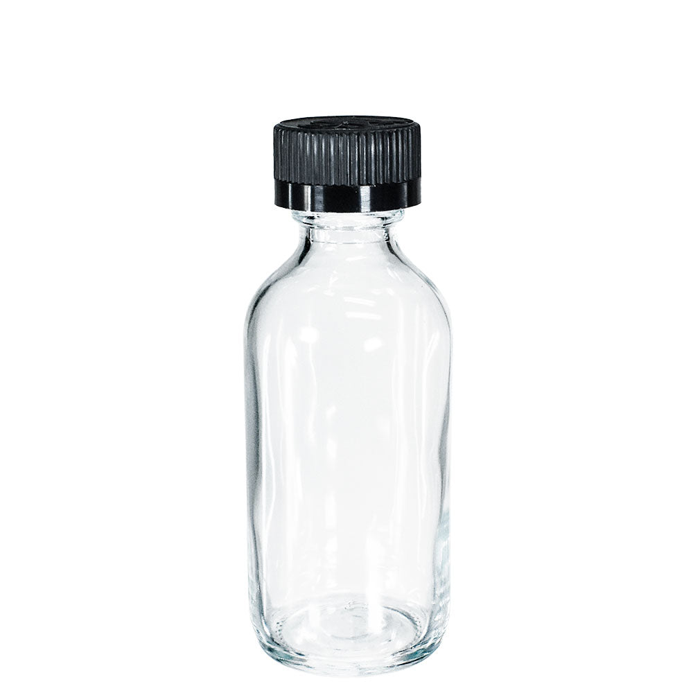 2 oz. Clear Boston Round with Reducer and Black Child-Resistant Cap (20/400) (V23) (V6)