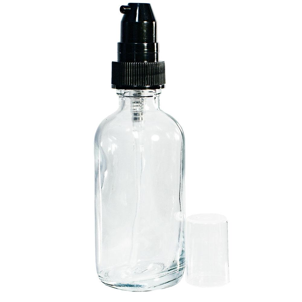 2 oz. Clear Boston Round with Black Cream Pump (20/400) (V4) (V20)