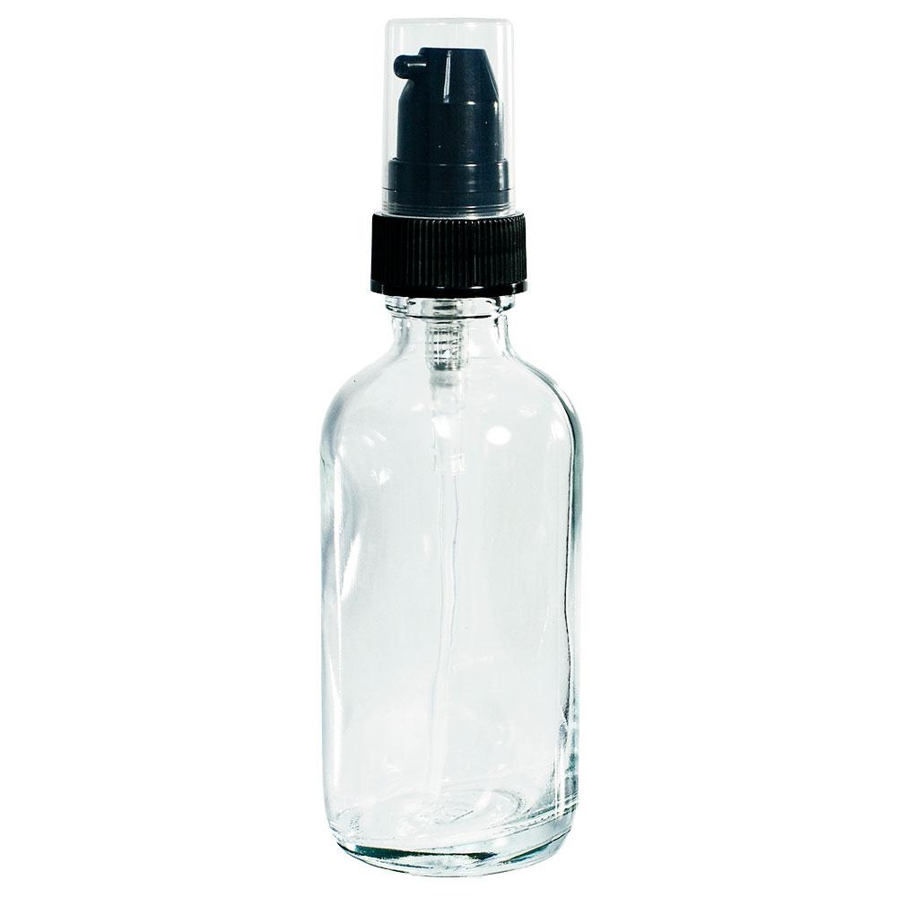2 oz. Clear Boston Round with Black Cream Pump (20/400) (V4) (V20)