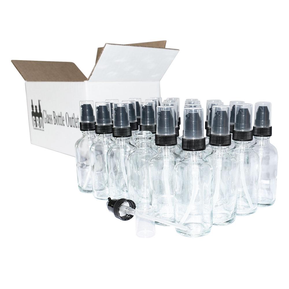 2 oz. Clear Boston Round with Black Cream Pump (20/400) (V4) (V20)