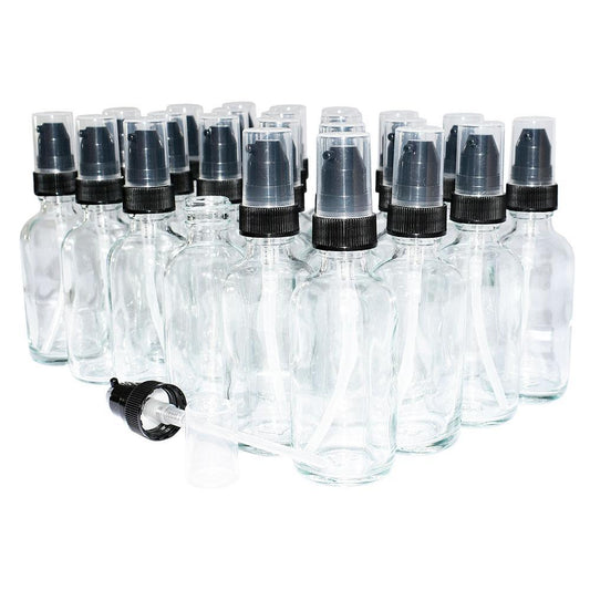 2 oz. Clear Boston Round with Black Cream Pump (20/400) (V4) (V20)