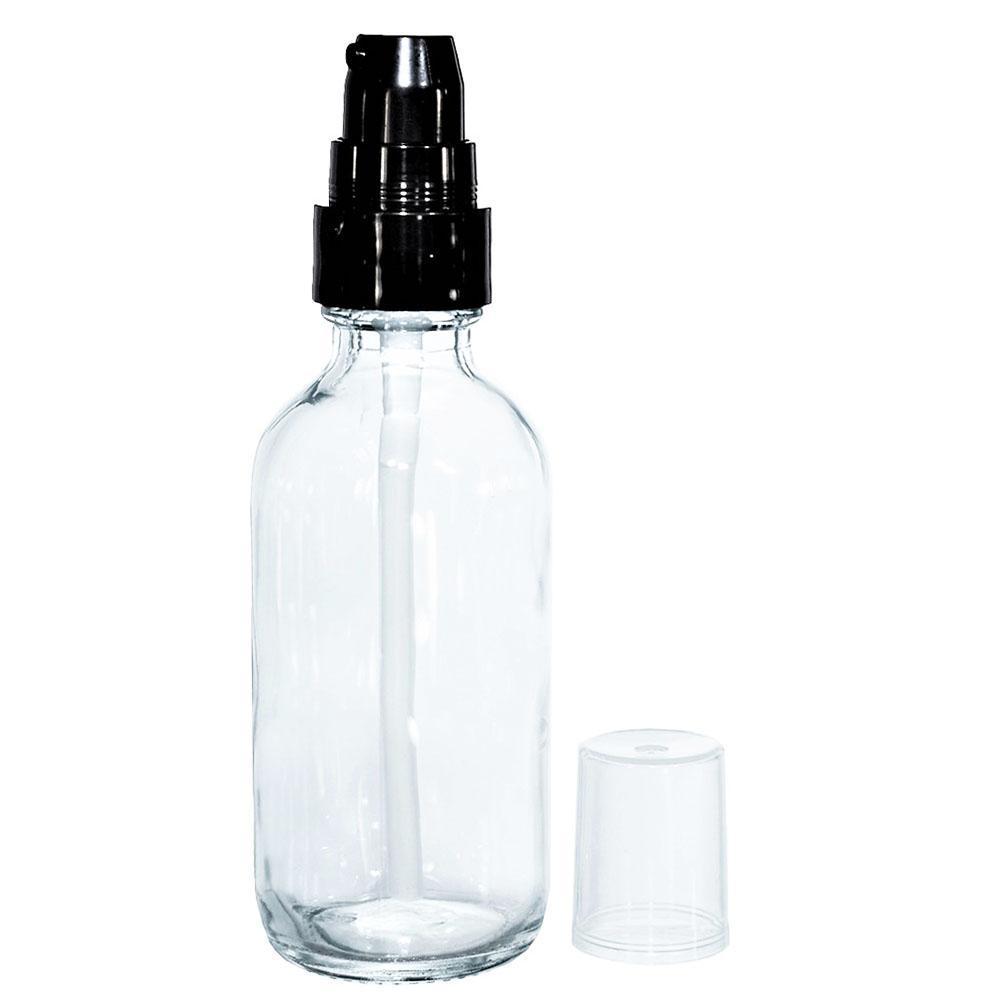 2 oz. Clear Boston Round with Black Cream Pump (20/400) (V8) (V15)