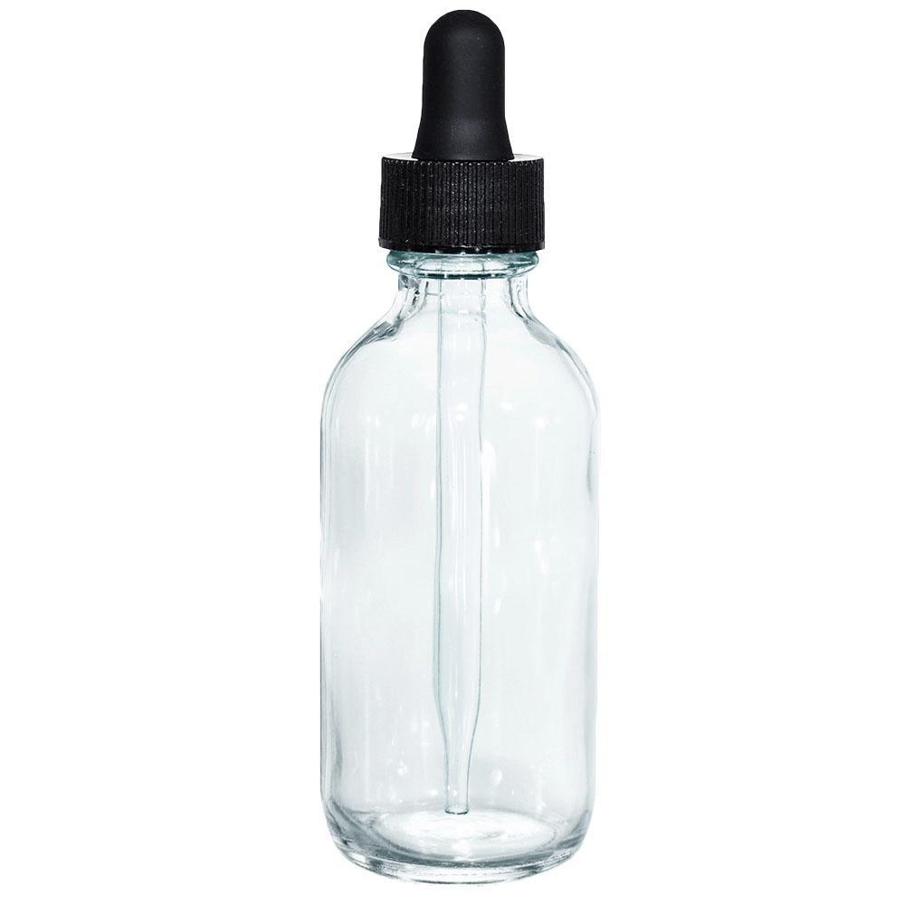 2 oz. Clear Boston Round with Black Glass Dropper (20/400) (V20) (V8)