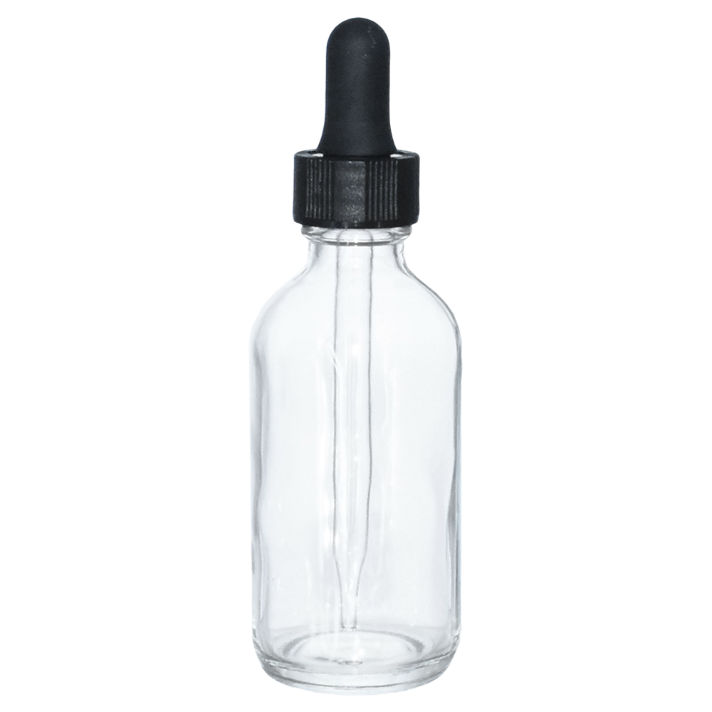 2 oz. Clear Boston Round with Black Glass Dropper (20/400) (V23) (V25)
