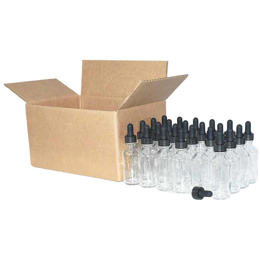 2 oz. Clear Boston Round with Black Glass Dropper (20/400) (V23) (V25)
