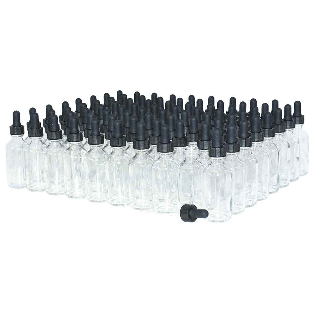2 oz. Clear Boston Round with Black Glass Dropper (20/400) (V23) (V25)