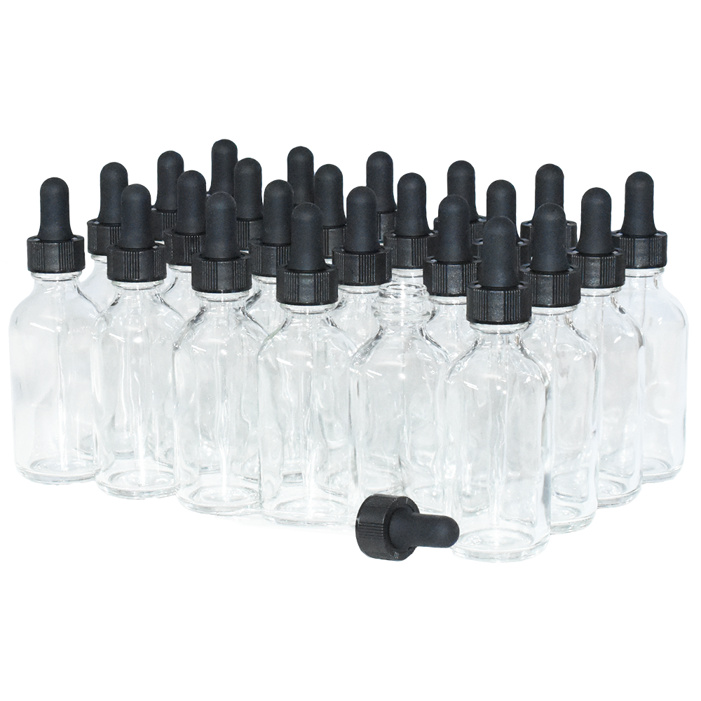 2 oz. Clear Boston Round with Black Glass Dropper (20/400) (V23) (V25)