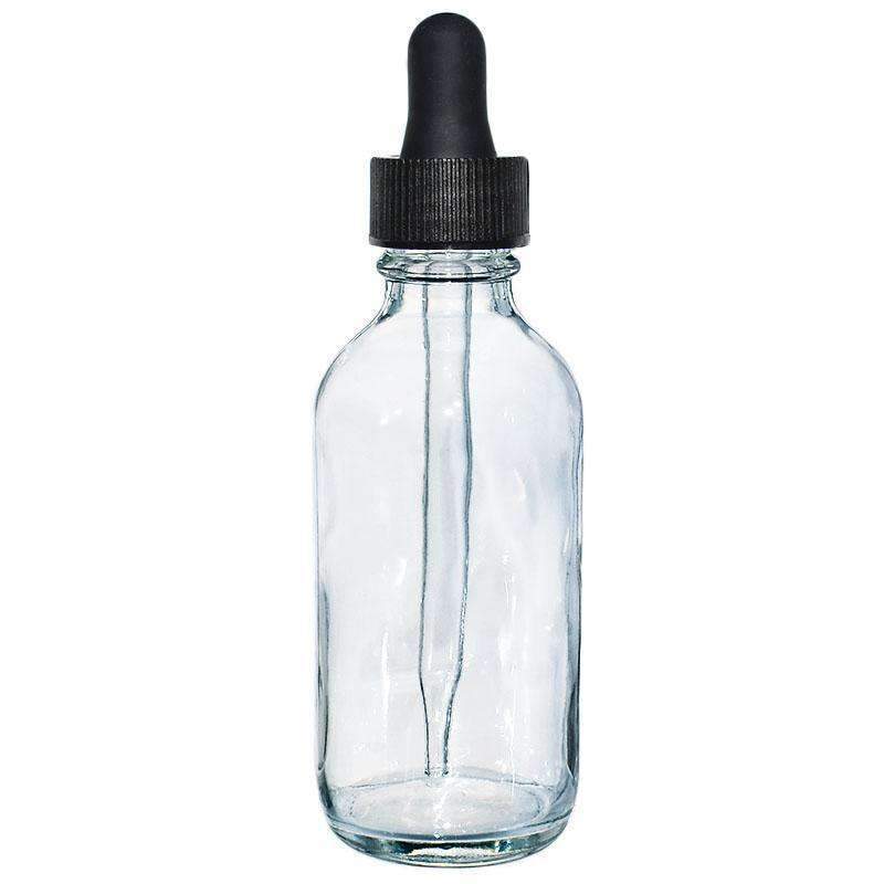 2 oz. Clear Boston Round with Black Glass Dropper (20/400) (V4) (V8)