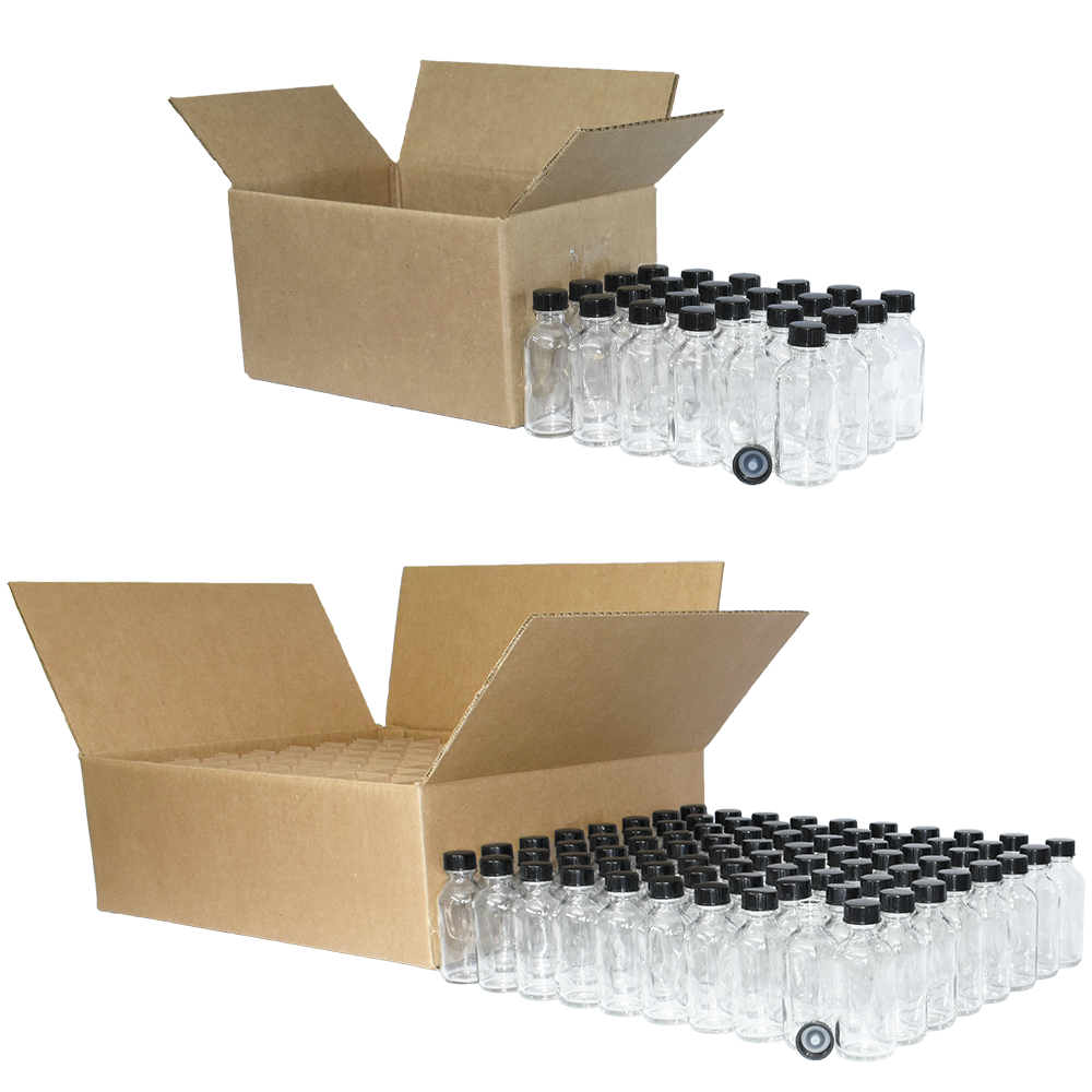 2 oz. Clear Boston Round with Black Poly Cone Cap (20/400) (V23) (V20)