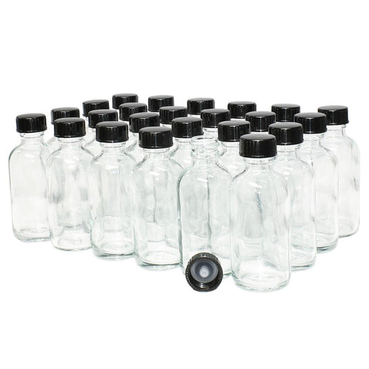 2 oz. Clear Boston Round with Black Poly Cone Cap (20/400) (V4) (V20)