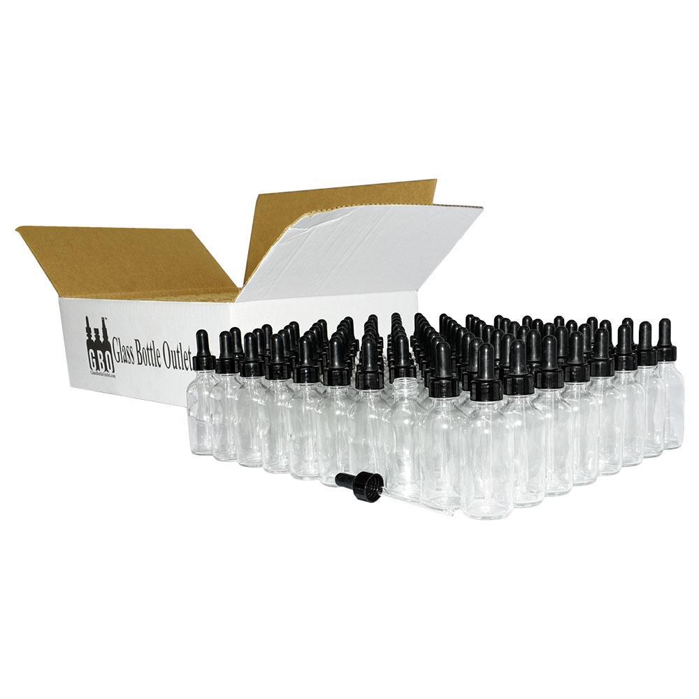 2 oz. Clear Boston Round with Large Bulb Black Glass Dropper (20/400) (V20) (V12)