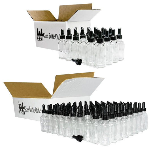 2 oz. Clear Boston Round with Large Bulb Black Glass Dropper (20/400) (V20) (V12)