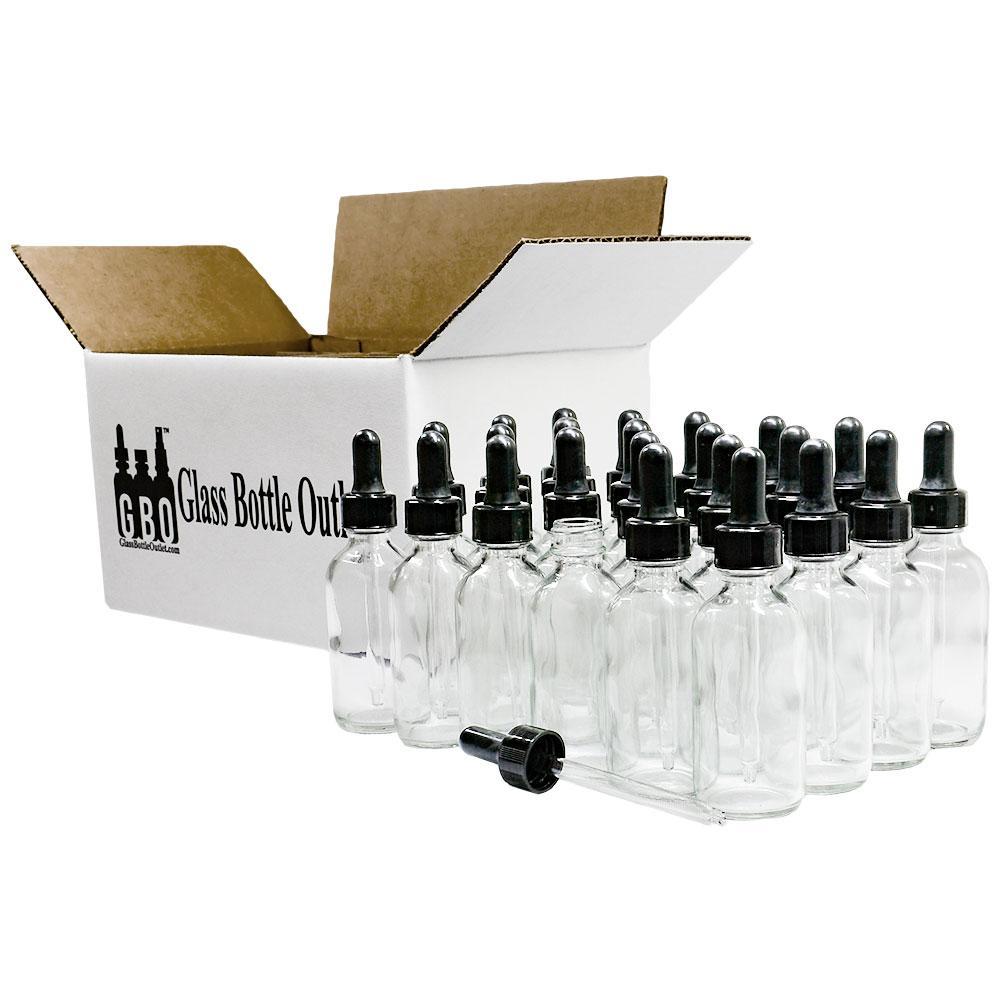 2 oz. Clear Boston Round with Large Bulb Black Glass Dropper (20/400) (V20) (V12)