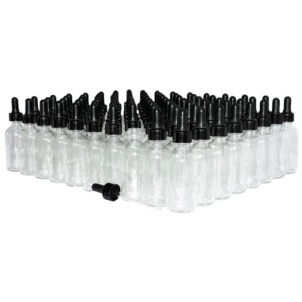 2 oz. Clear Boston Round with Large Bulb Black Glass Dropper (20/400) (V20) (V12)