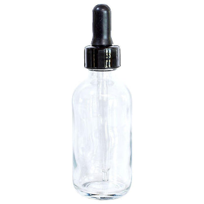 2 oz. Clear Boston Round with Large Bulb Black Glass Dropper (20/400) (V5) (V12)