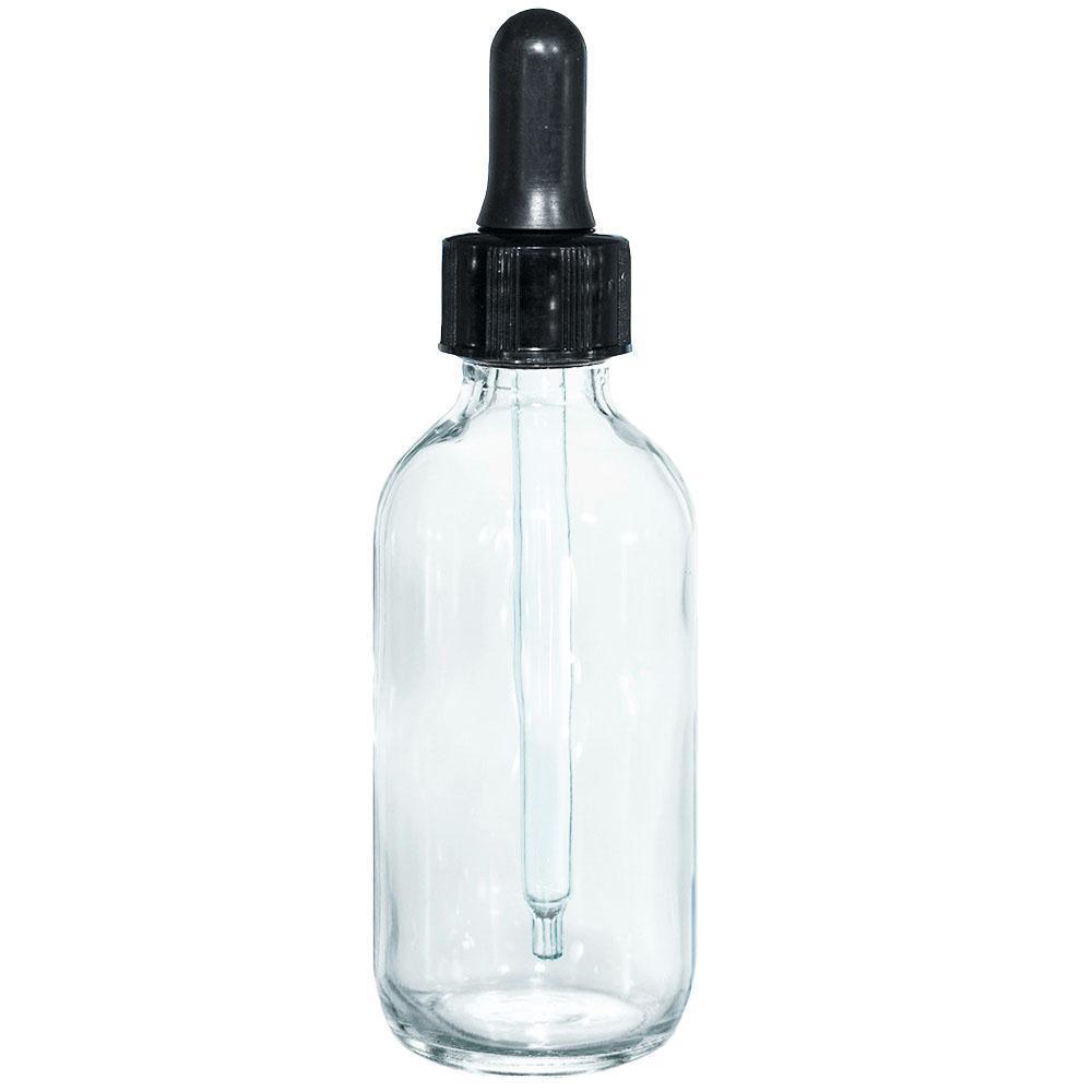 2 oz. Clear Boston Round with Large Bulb Black Glass Dropper (20/400) (V8) (V12)