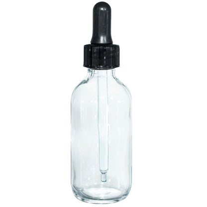 2 oz. Clear Boston Round with Large Bulb Black Glass Dropper (20/400) (V8) (V12)