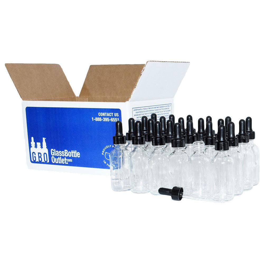 2 oz. Clear Boston Round with Large Bulb Black Glass Dropper (20/400) (V8) (V12)