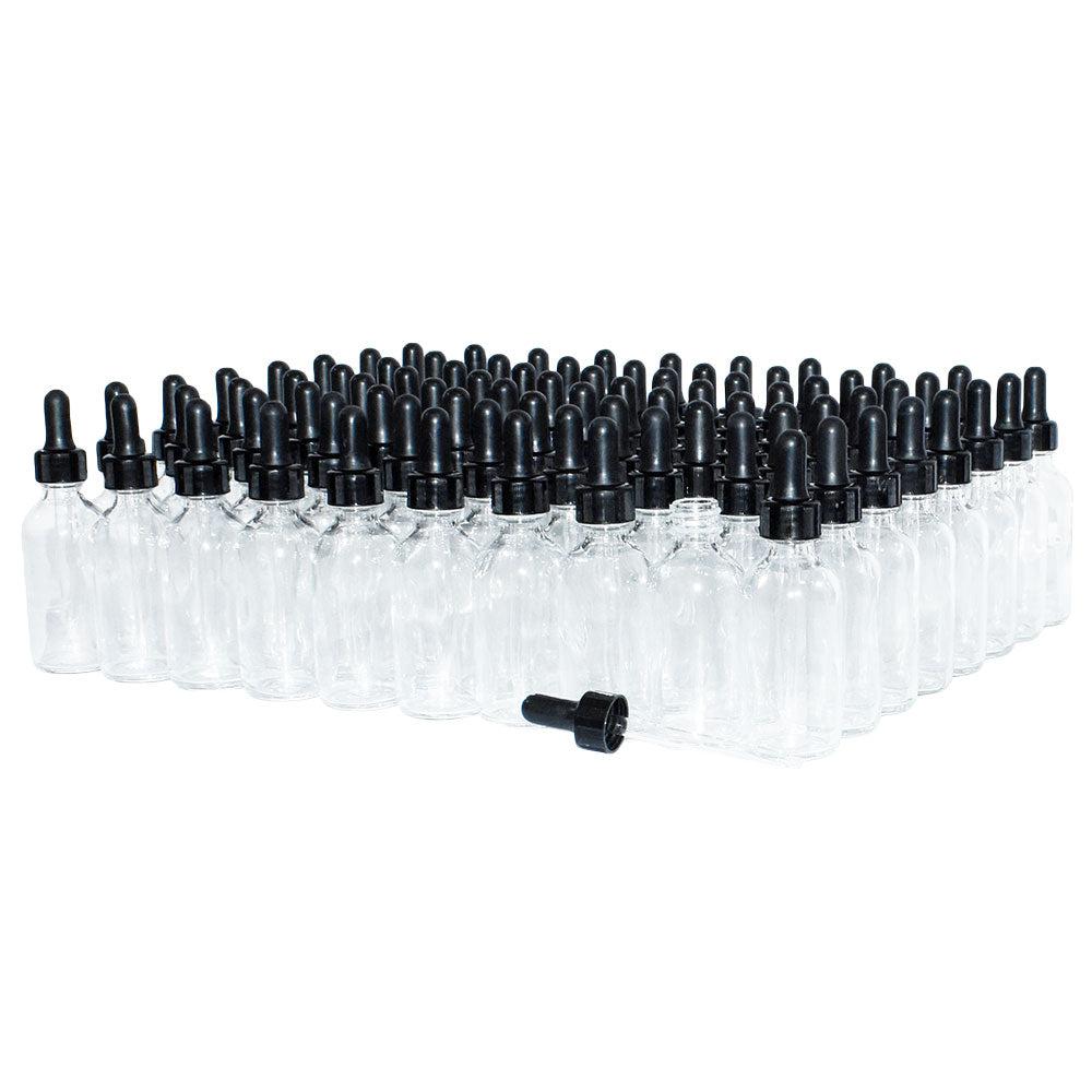 2 oz. Clear Boston Round with Large Bulb Black Glass Dropper (20/400) (V8) (V12)