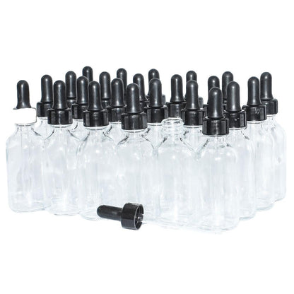 2 oz. Clear Boston Round with Large Bulb Black Glass Dropper (20/400) (V8) (V12)