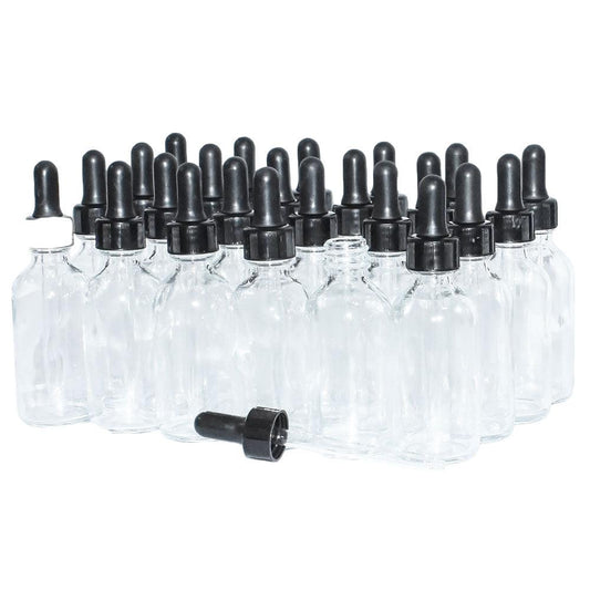 2 oz. Clear Boston Round with Large Bulb Black Glass Dropper (20/400) (V8) (V12)