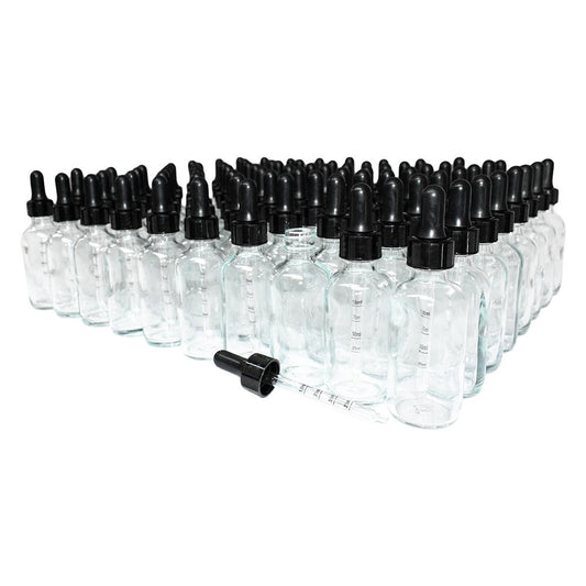 2 oz. Clear Boston Round with Large Bulb Black Graduated Glass Dropper (20/400) (V4) (V12)
