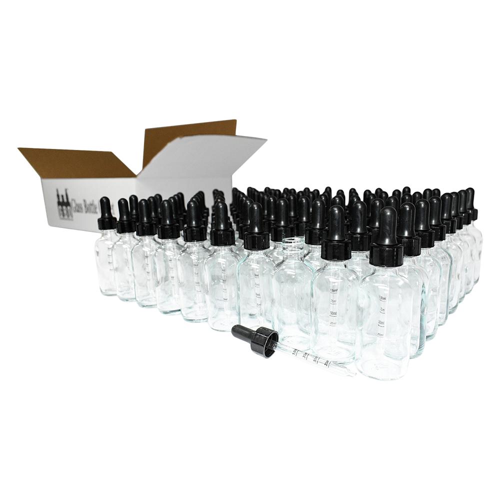 2 oz. Clear Boston Round with Large Bulb Black Graduated Glass Dropper (20/400) (V4) (V12)