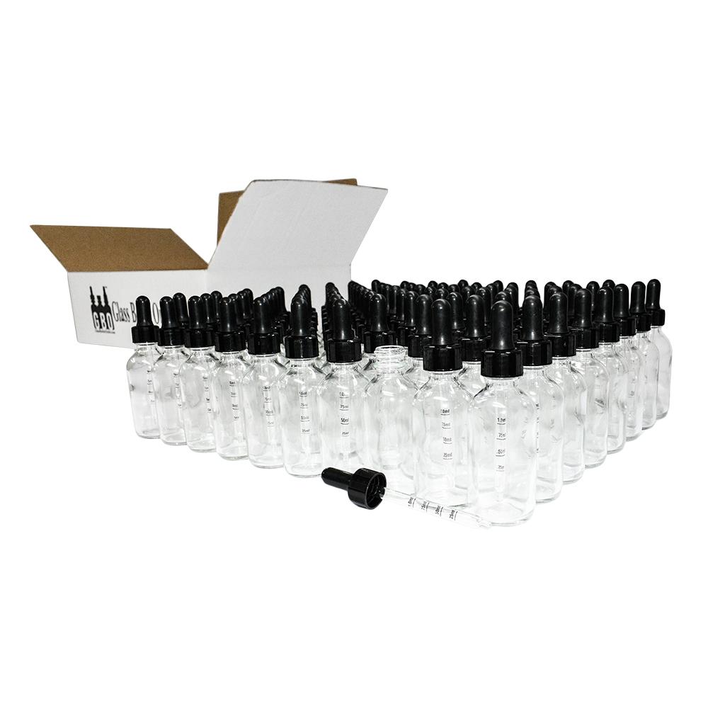 2 oz. Clear Boston Round with Large Bulb Graduated Black Glass Dropper (20/400) (V20) (V12)
