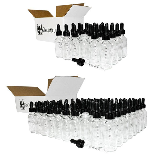 2 oz. Clear Boston Round with Large Bulb Graduated Black Glass Dropper (20/400) (V20) (V12)